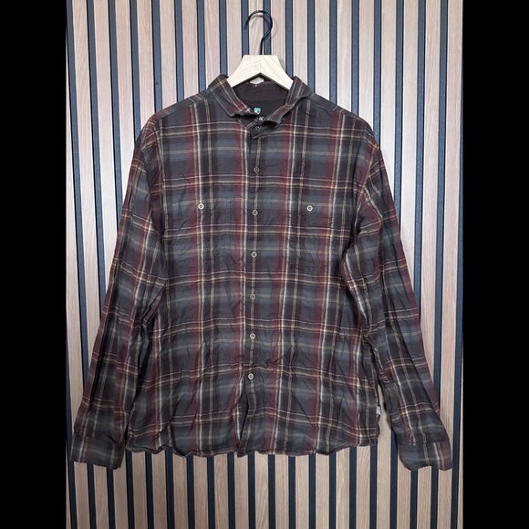 Kuhl Other - Kuhl Plaid Shirt XL Mens Brown Long Sleeve Cotton Chambray Button Fugitive